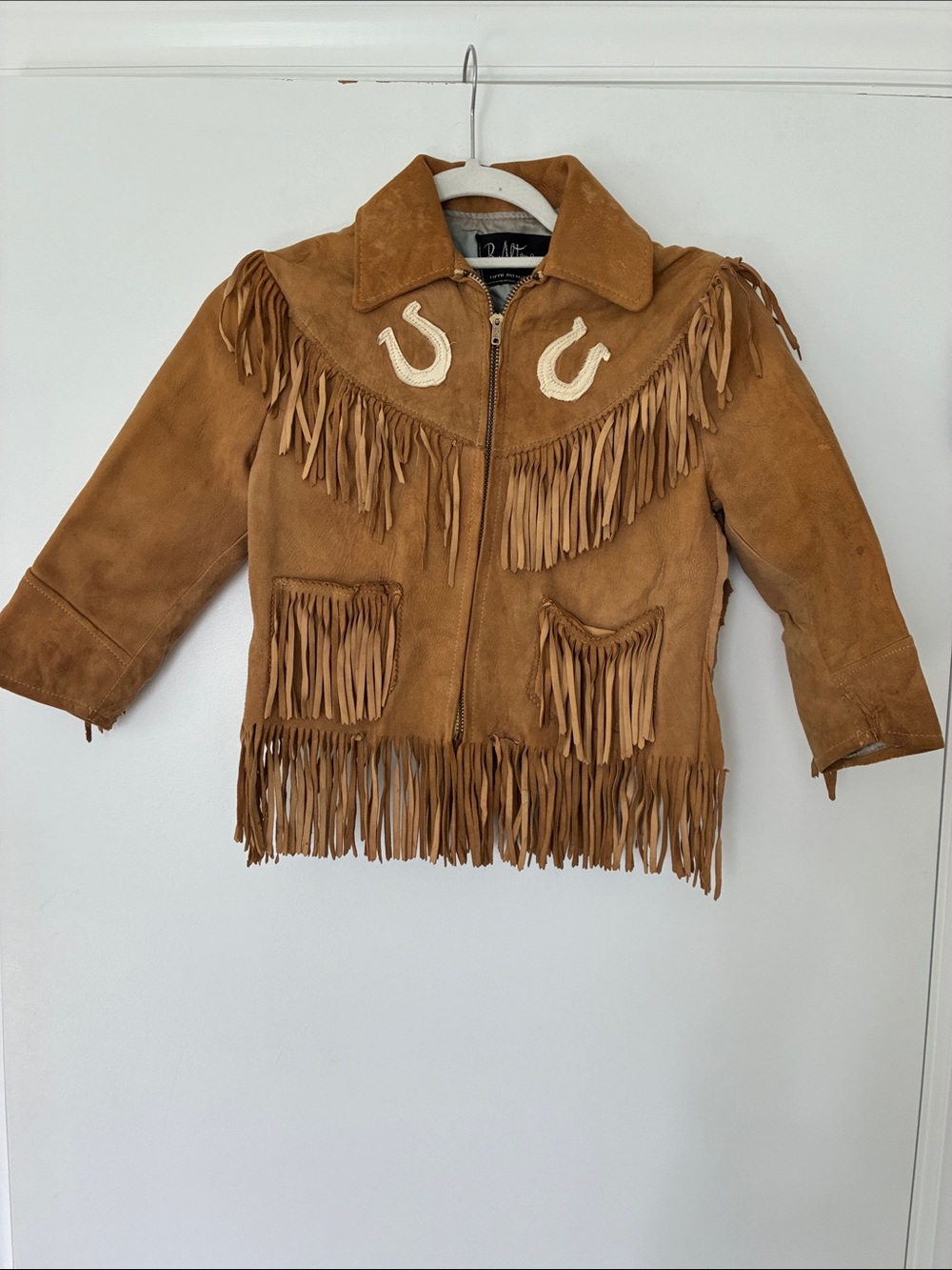 B Altman Kids Vintage Tan Suede Fringe Jacket with Horseshoe Detail
